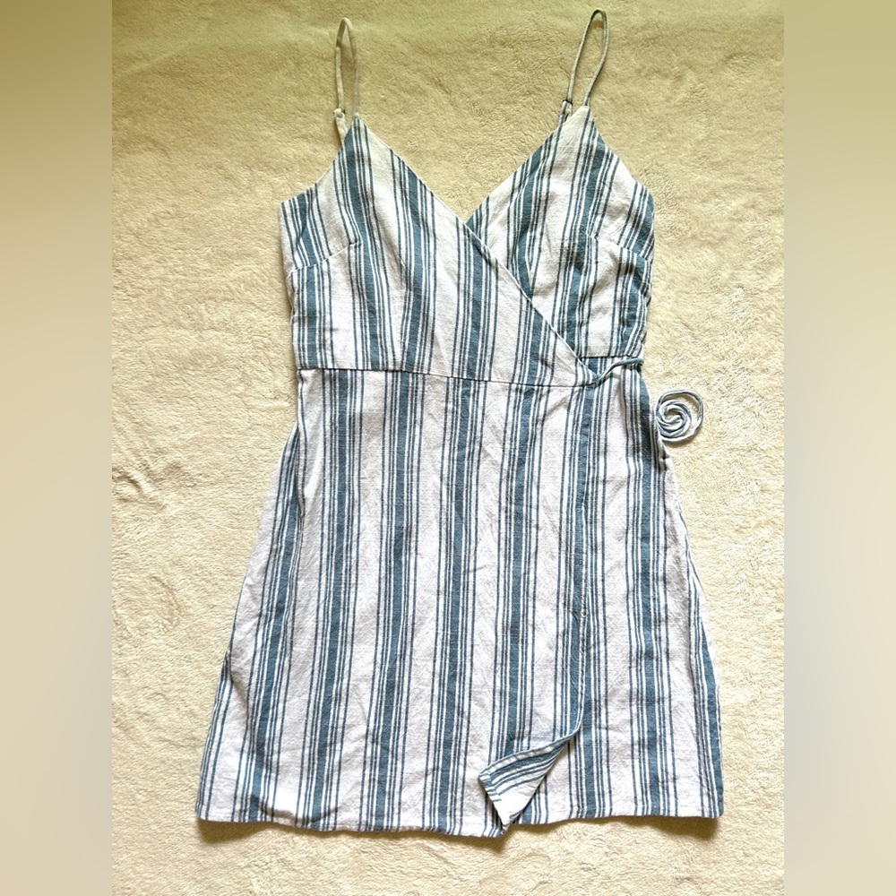 RaG POeTs Canggu Wrap Dress in Provincial Blue Stripe size S Beach Swim Cover-up - Picture 2 of 13